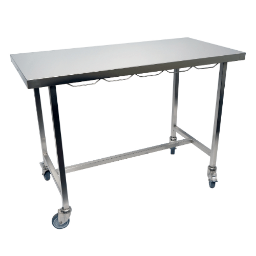 Flat top stainless steel examination table with 4 castors Ø100 - 600x1250x900mm