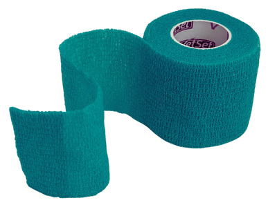 Teal cohesive bandage roll on a transparent background
