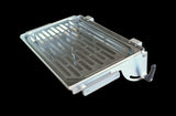 Tilting stainless steel dish with grid