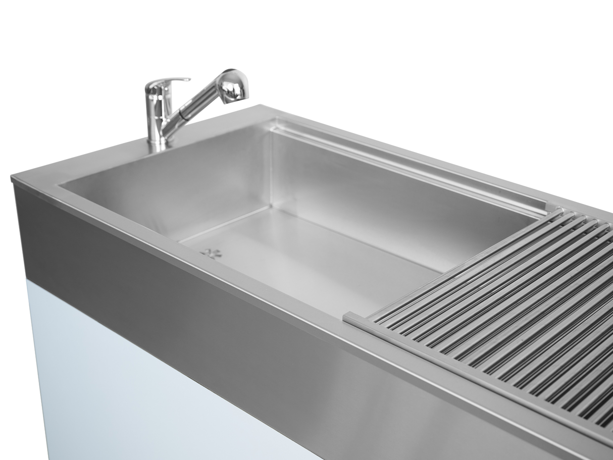 Tub Table with Tap, Removable Grids, Phenolic Top and Phenolic Base Cabinet with Doors (1400 x 600 x 900mm)